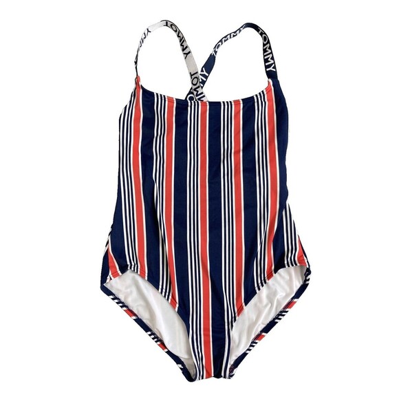 Tommy Hilfiger Swimsuit One Piece Striped Cross Back Straps Classic - Picture 1 of 4